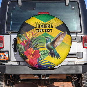 Personalized Black Jamaicans Hummingbird Spare Tire Cover Tropical Flowers Grunge Flag - African Pride