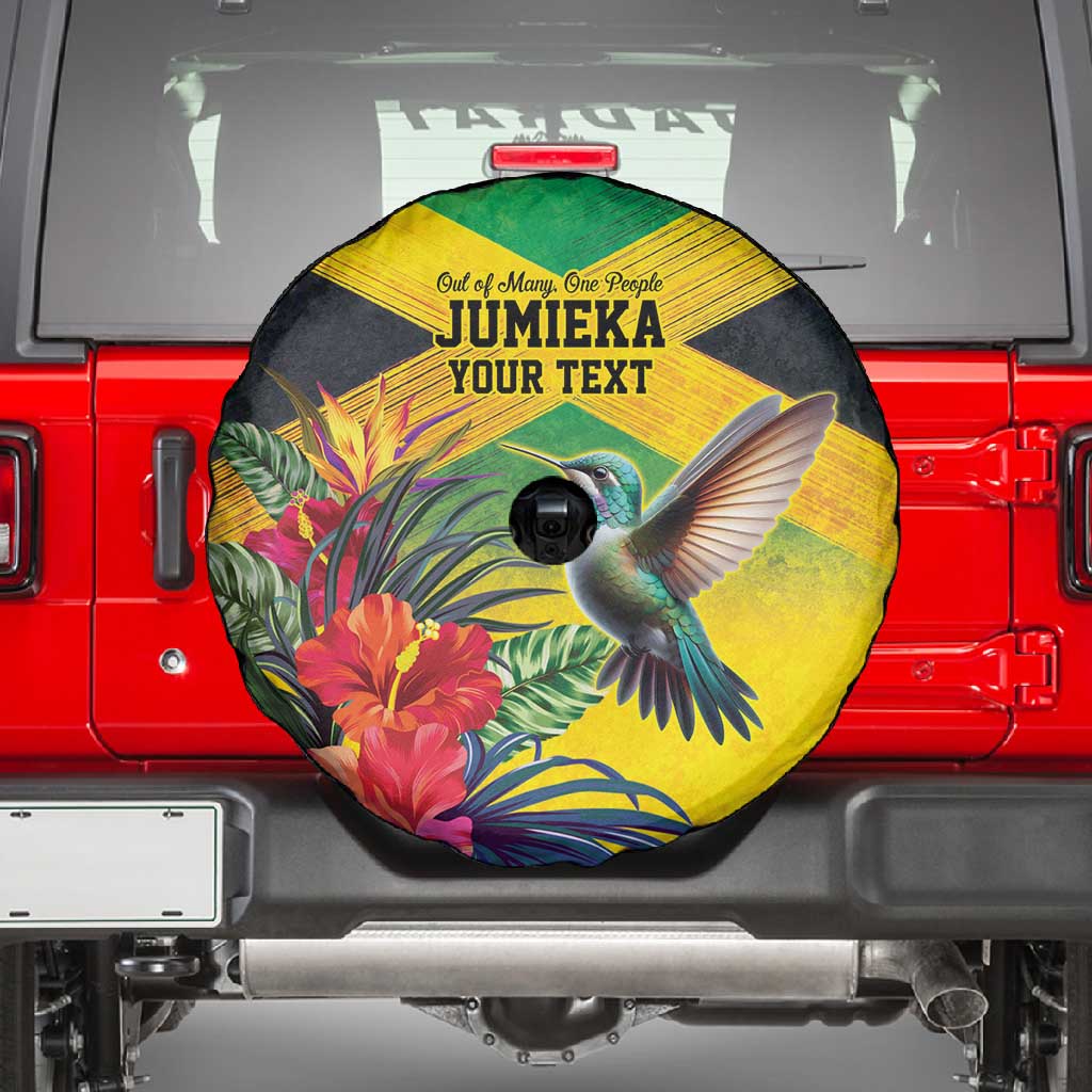 Personalized Black Jamaicans Hummingbird Spare Tire Cover Tropical Flowers Grunge Flag - African Pride