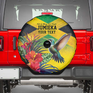 Personalized Black Jamaicans Hummingbird Spare Tire Cover Tropical Flowers Grunge Flag - African Pride