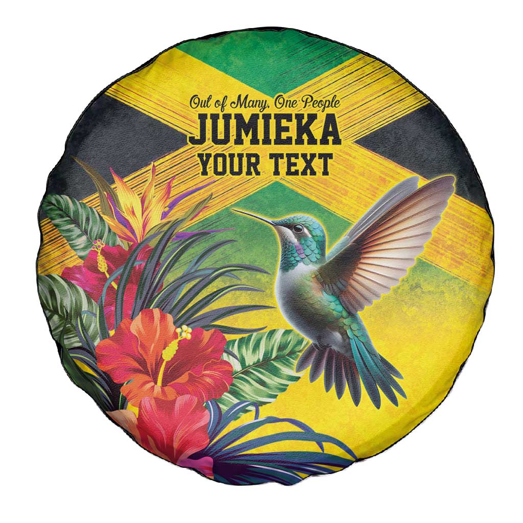 Personalized Black Jamaicans Hummingbird Spare Tire Cover Tropical Flowers Grunge Flag - African Pride