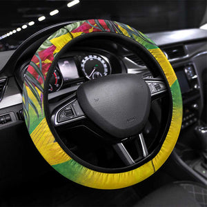 Black Jamaicans Hummingbird Steering Wheel Cover Tropical Flowers Grunge Flag - African Pride