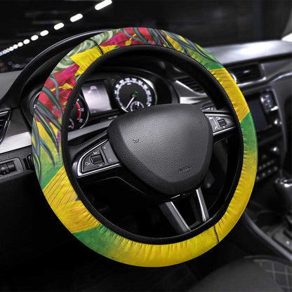 Black Jamaicans Hummingbird Steering Wheel Cover Tropical Flowers Grunge Flag - African Pride