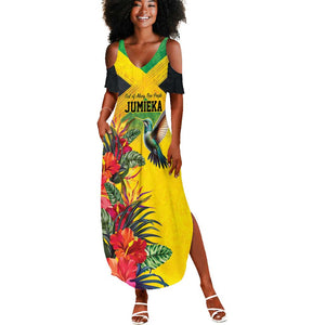 Personalized Black Jamaicans Hummingbird Summer Maxi Dress Tropical Flowers Grunge Flag - African Pride