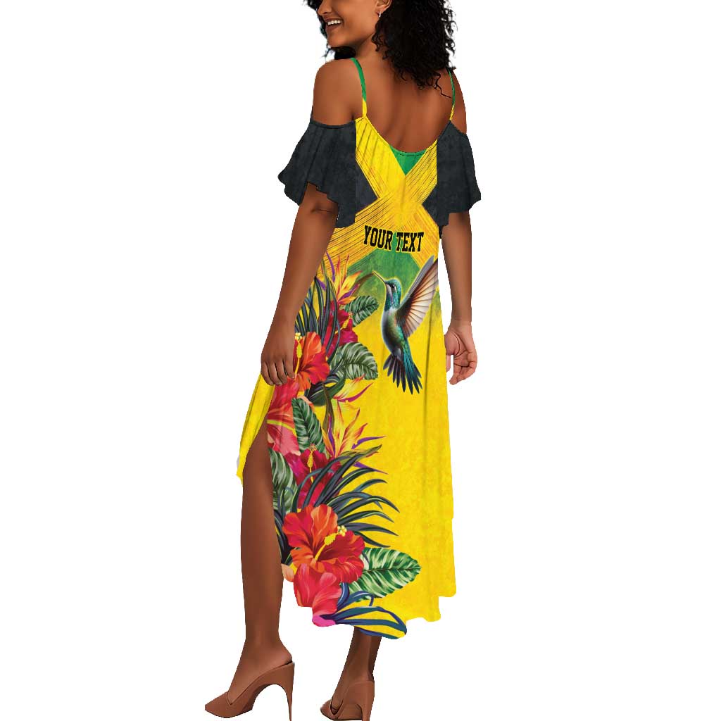 Personalized Black Jamaicans Hummingbird Summer Maxi Dress Tropical Flowers Grunge Flag - African Pride