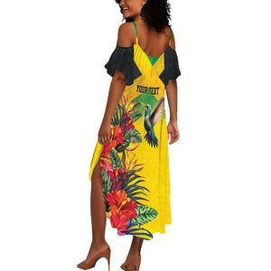 Personalized Black Jamaicans Hummingbird Summer Maxi Dress Tropical Flowers Grunge Flag - African Pride