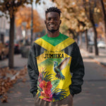 Personalized Black Jamaicans Hummingbird Sweatshirt Tropical Flowers Grunge Flag - African Pride