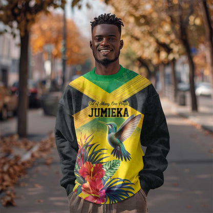 Personalized Black Jamaicans Hummingbird Sweatshirt Tropical Flowers Grunge Flag - African Pride
