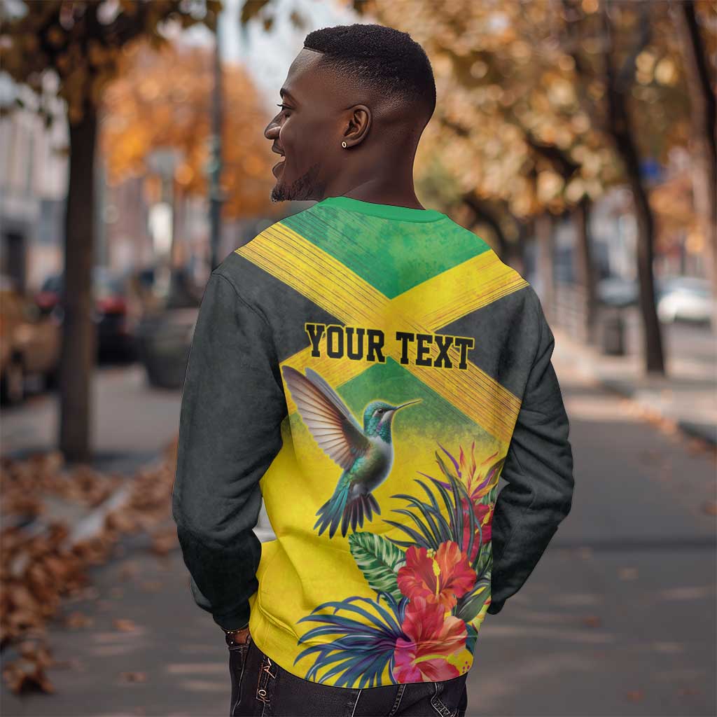 Personalized Black Jamaicans Hummingbird Sweatshirt Tropical Flowers Grunge Flag - African Pride