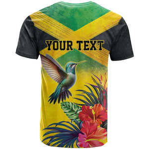 Personalized Black Jamaicans Hummingbird T shirt Tropical Flowers Grunge Flag - African Pride