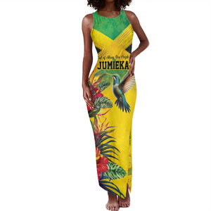 Personalized Black Jamaicans Hummingbird Tank Maxi Dress Tropical Flowers Grunge Flag - African Pride