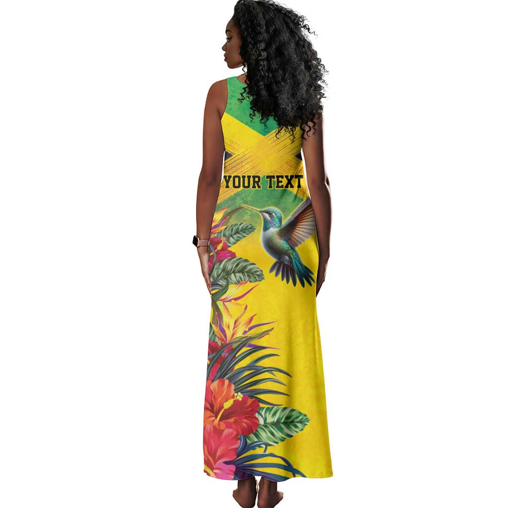 Personalized Black Jamaicans Hummingbird Tank Maxi Dress Tropical Flowers Grunge Flag - African Pride