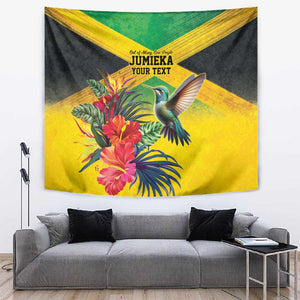 Personalized Black Jamaicans Hummingbird Tapestry Tropical Flowers Grunge Flag - African Pride