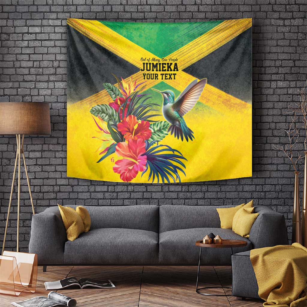 Personalized Black Jamaicans Hummingbird Tapestry Tropical Flowers Grunge Flag - African Pride