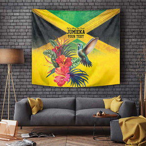 Personalized Black Jamaicans Hummingbird Tapestry Tropical Flowers Grunge Flag - African Pride