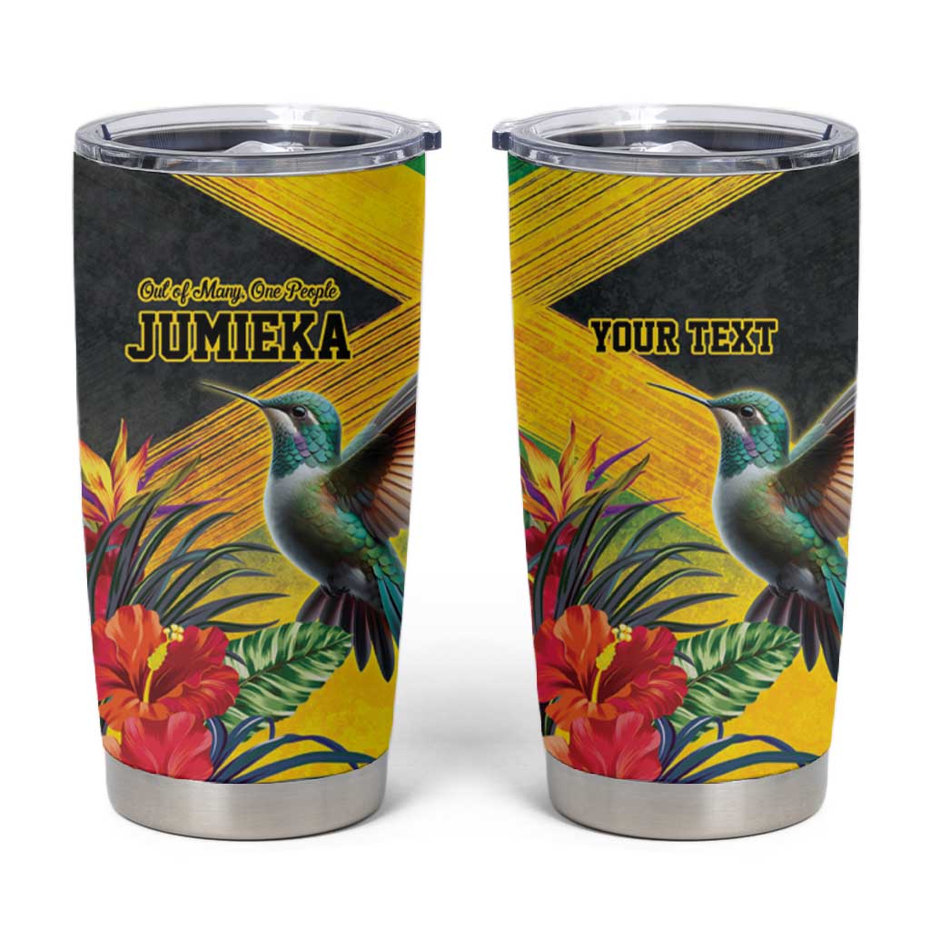Personalized Black Jamaicans Hummingbird Tumbler Cup Tropical Flowers Grunge Flag - African Pride