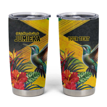 Personalized Black Jamaicans Hummingbird Tumbler Cup Tropical Flowers Grunge Flag - African Pride