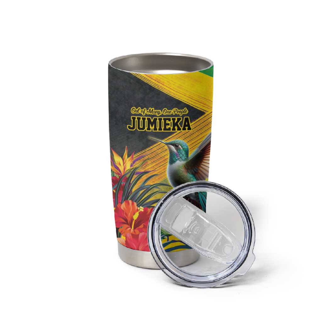 Personalized Black Jamaicans Hummingbird Tumbler Cup Tropical Flowers Grunge Flag - African Pride
