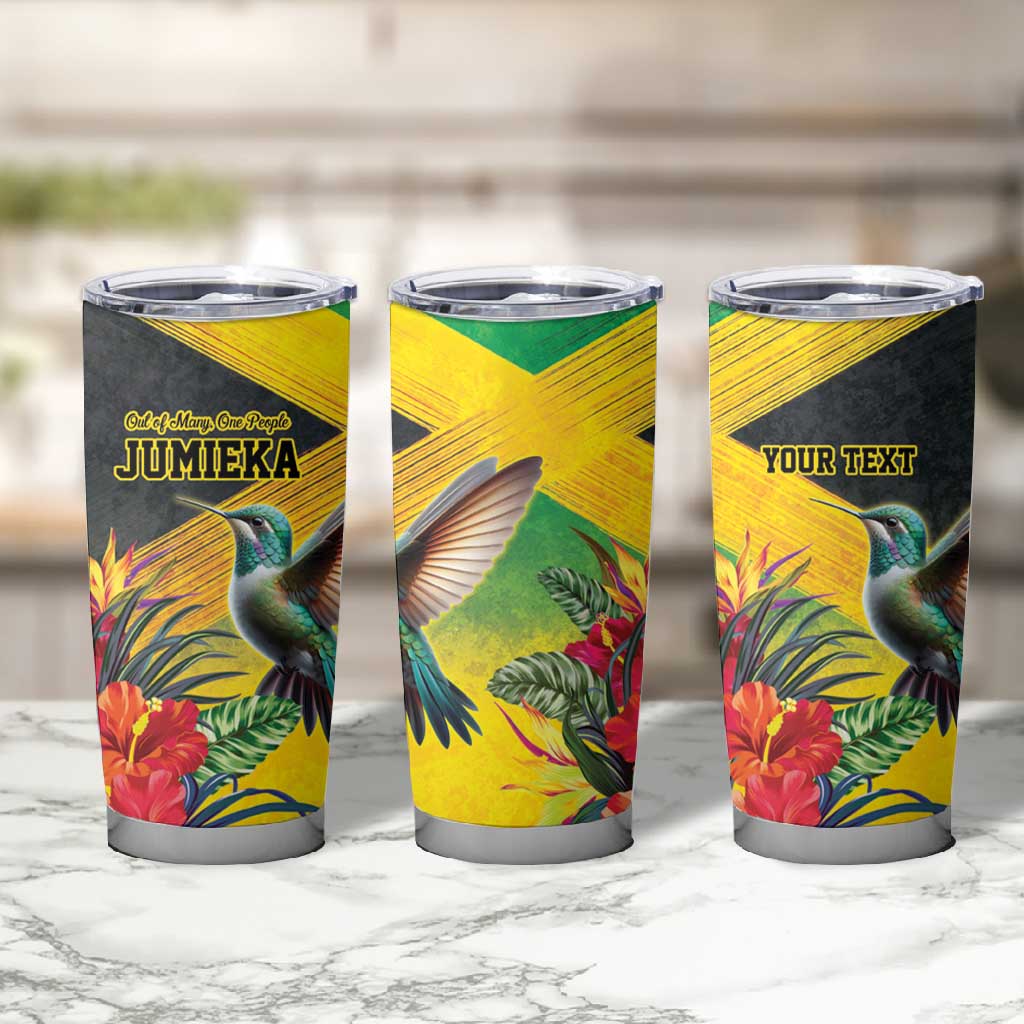 Personalized Black Jamaicans Hummingbird Tumbler Cup Tropical Flowers Grunge Flag - African Pride