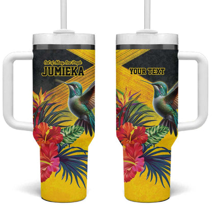 Personalized Black Jamaicans Hummingbird Tumbler With Handle Tropical Flowers Grunge Flag - African Pride