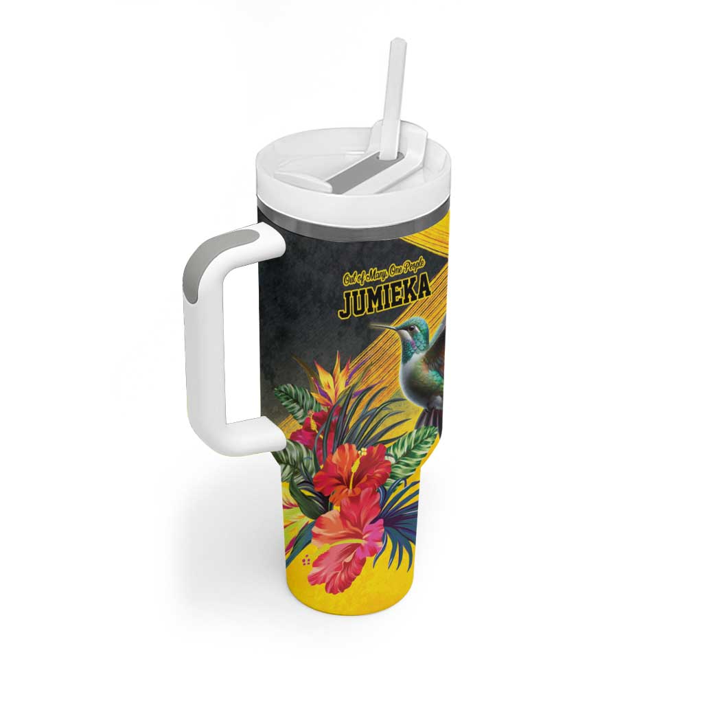 Personalized Black Jamaicans Hummingbird Tumbler With Handle Tropical Flowers Grunge Flag - African Pride
