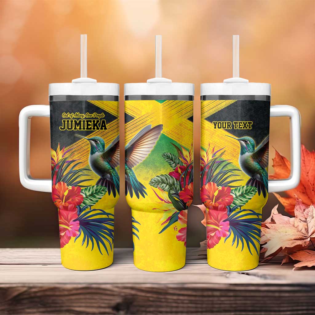Personalized Black Jamaicans Hummingbird Tumbler With Handle Tropical Flowers Grunge Flag - African Pride