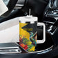 Personalized Black Jamaicans Hummingbird Tumbler With Handle Tropical Flowers Grunge Flag - African Pride
