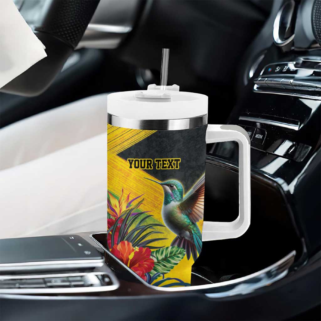Personalized Black Jamaicans Hummingbird Tumbler With Handle Tropical Flowers Grunge Flag - African Pride