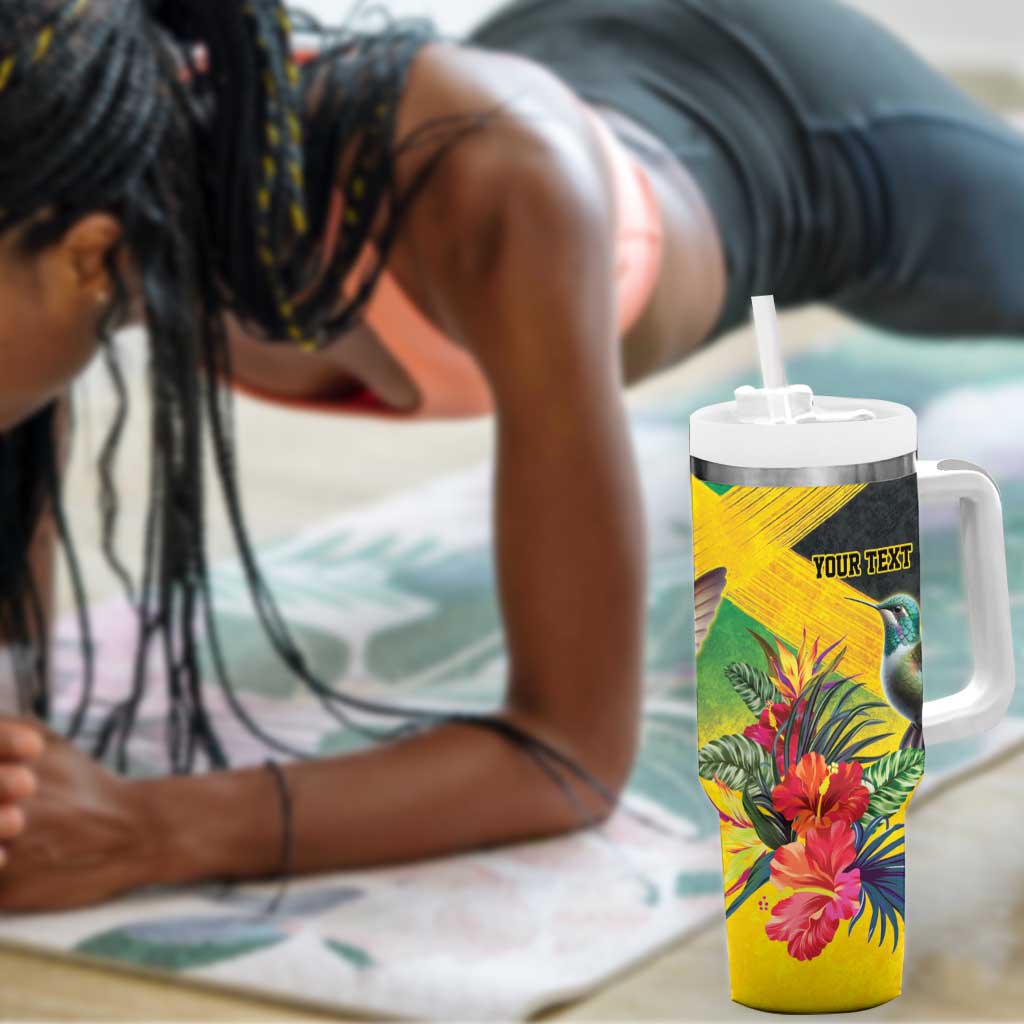 Personalized Black Jamaicans Hummingbird Tumbler With Handle Tropical Flowers Grunge Flag - African Pride