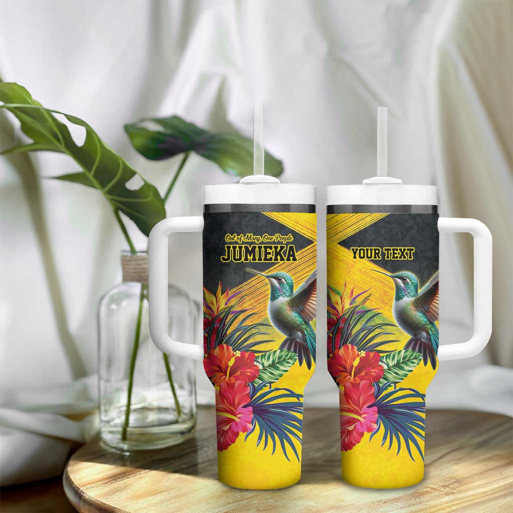 Personalized Black Jamaicans Hummingbird Tumbler With Handle Tropical Flowers Grunge Flag - African Pride