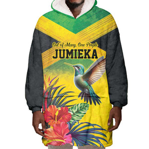 Personalized Black Jamaicans Hummingbird Wearable Blanket Hoodie Tropical Flowers Grunge Flag - African Pride