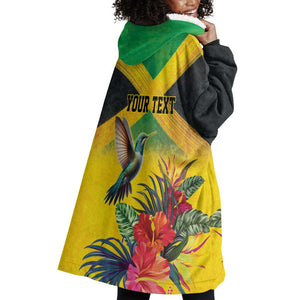 Personalized Black Jamaicans Hummingbird Wearable Blanket Hoodie Tropical Flowers Grunge Flag - African Pride