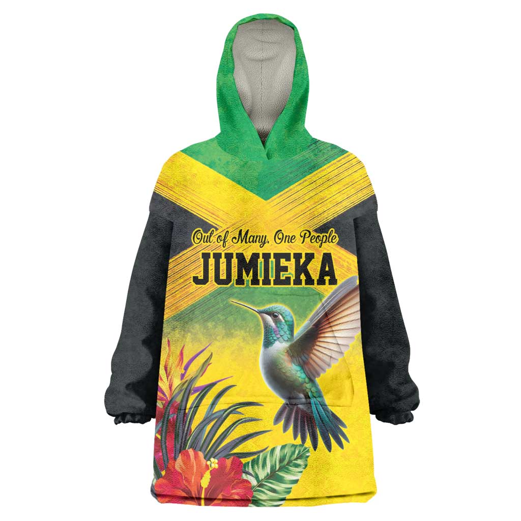Personalized Black Jamaicans Hummingbird Wearable Blanket Hoodie Tropical Flowers Grunge Flag - African Pride