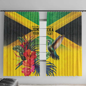 Personalized Black Jamaicans Hummingbird Window Curtain Tropical Flowers Grunge Flag - African Pride