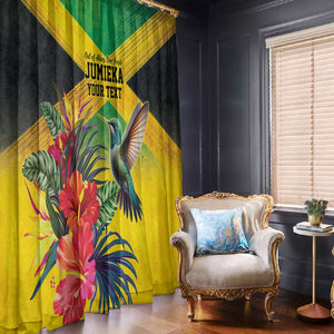 Personalized Black Jamaicans Hummingbird Window Curtain Tropical Flowers Grunge Flag - African Pride
