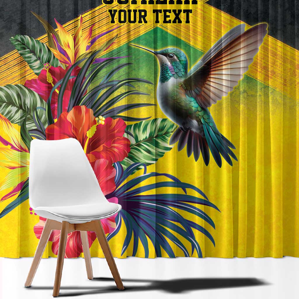 Personalized Black Jamaicans Hummingbird Window Curtain Tropical Flowers Grunge Flag - African Pride
