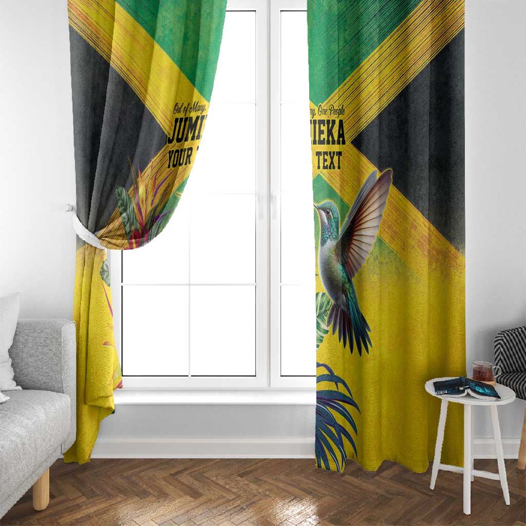 Personalized Black Jamaicans Hummingbird Window Curtain Tropical Flowers Grunge Flag - African Pride