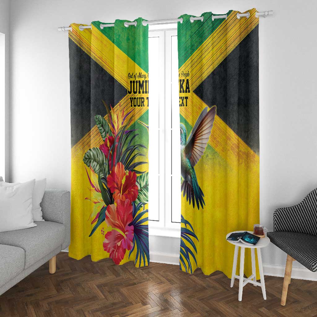 Personalized Black Jamaicans Hummingbird Window Curtain Tropical Flowers Grunge Flag - African Pride