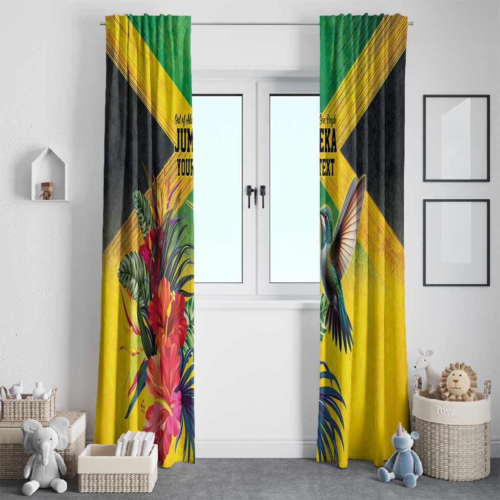 Personalized Black Jamaicans Hummingbird Window Curtain Tropical Flowers Grunge Flag - African Pride