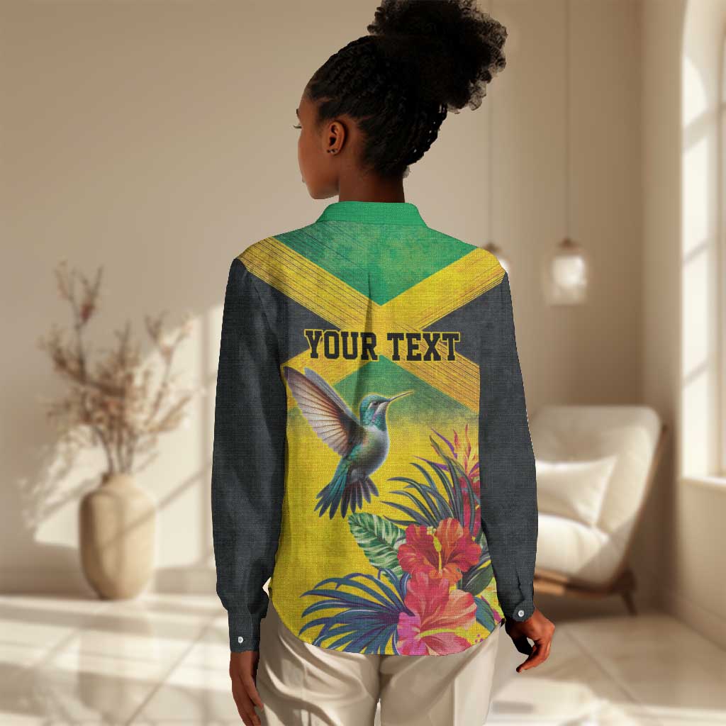 Personalized Black Jamaicans Hummingbird Women Casual Shirt Tropical Flowers Grunge Flag - African Pride