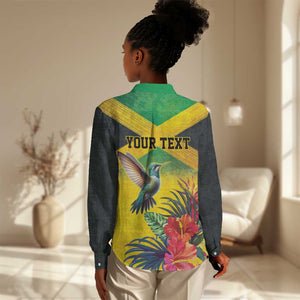 Personalized Black Jamaicans Hummingbird Women Casual Shirt Tropical Flowers Grunge Flag - African Pride