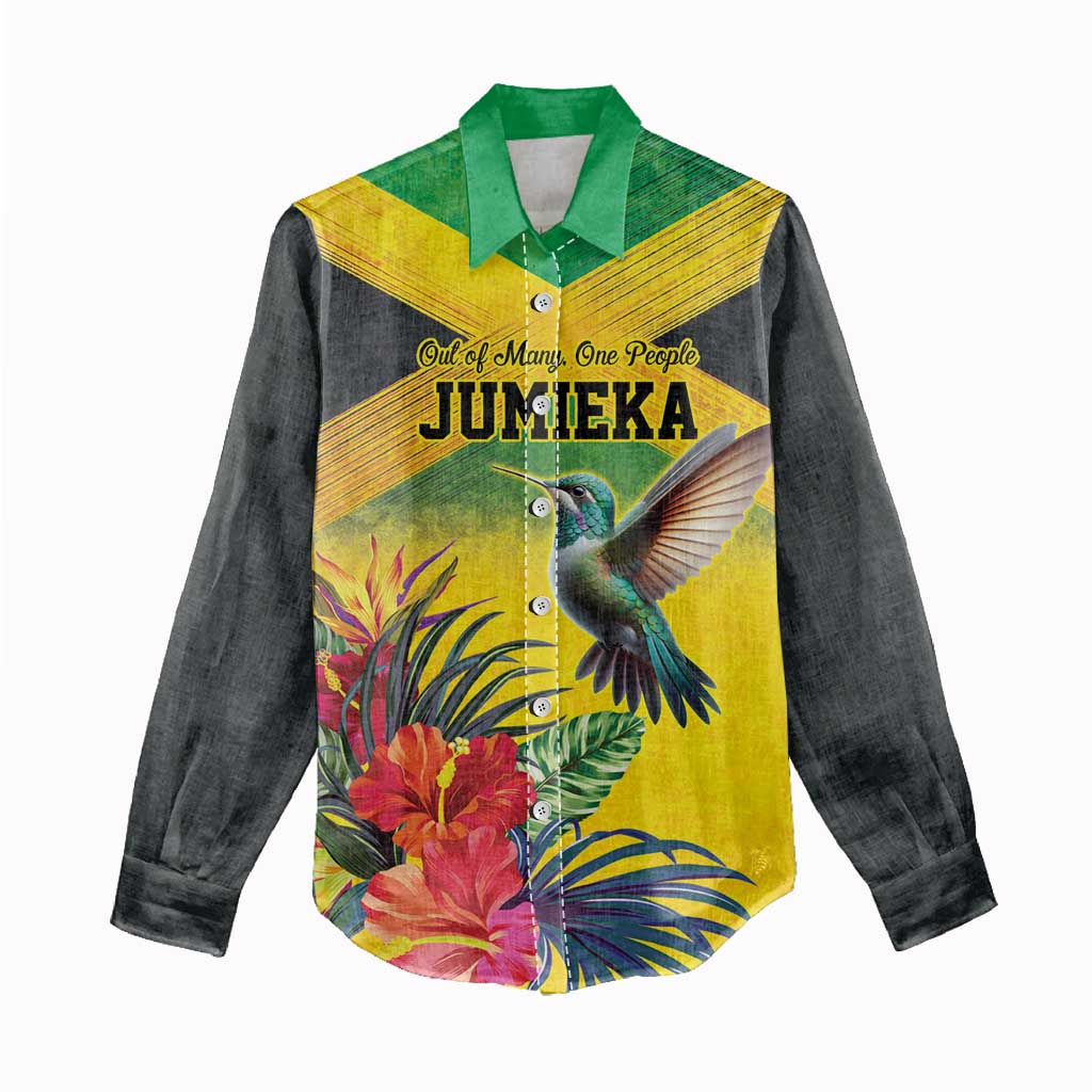 Personalized Black Jamaicans Hummingbird Women Casual Shirt Tropical Flowers Grunge Flag - African Pride