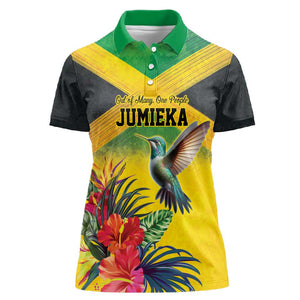Personalized Black Jamaicans Hummingbird Women Polo Shirt Tropical Flowers Grunge Flag - African Pride