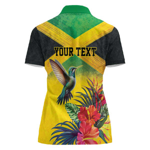 Personalized Black Jamaicans Hummingbird Women Polo Shirt Tropical Flowers Grunge Flag - African Pride