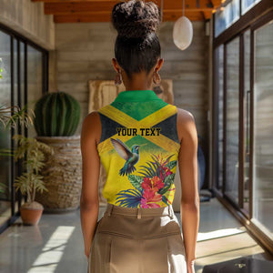 Personalized Black Jamaicans Hummingbird Women Sleeveless Polo Shirt Tropical Flowers Grunge Flag - African Pride