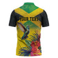 Personalized Black Jamaicans Hummingbird Zipper Polo Shirt Tropical Flowers Grunge Flag