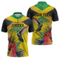 Personalized Black Jamaicans Hummingbird Zipper Polo Shirt Tropical Flowers Grunge Flag