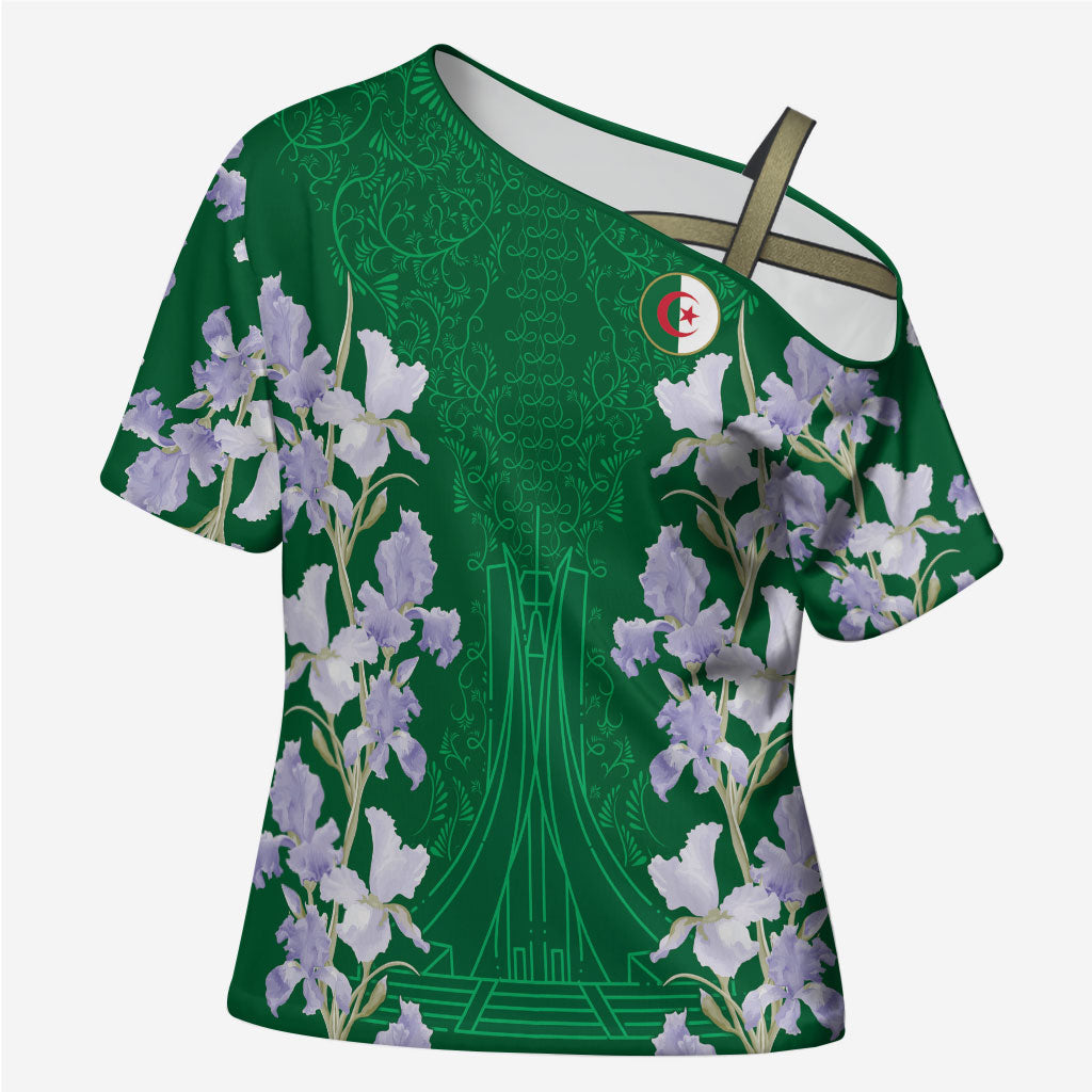 Custom Algeria Iris Floral Green Cross Shoulder Shirt Africa Women’s Football Champion Series 2026