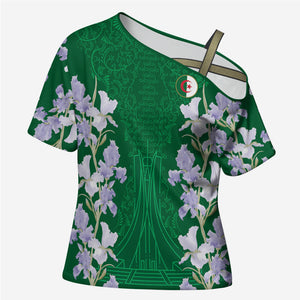 Custom Algeria Iris Floral Green Cross Shoulder Shirt Africa Women’s Football Champion Series 2026