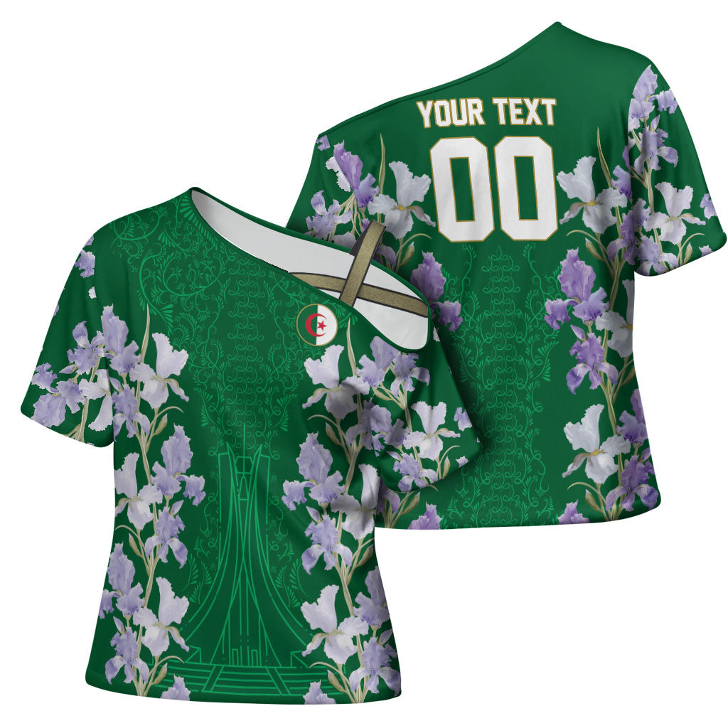 Custom Algeria Iris Floral Green Cross Shoulder Shirt Africa Women’s Football Champion Series 2026