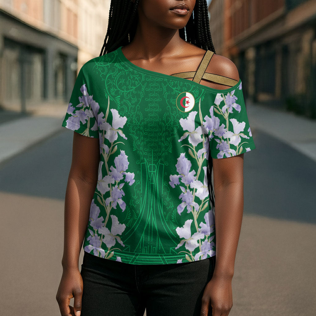 Custom Algeria Iris Floral Green Cross Shoulder Shirt Africa Women’s Football Champion Series 2026